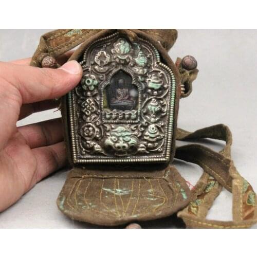 Tibet Silver Silk 8 Auspicious Symbol Sakyamuni Shakyamuni Ghau Shrine Gawu Box