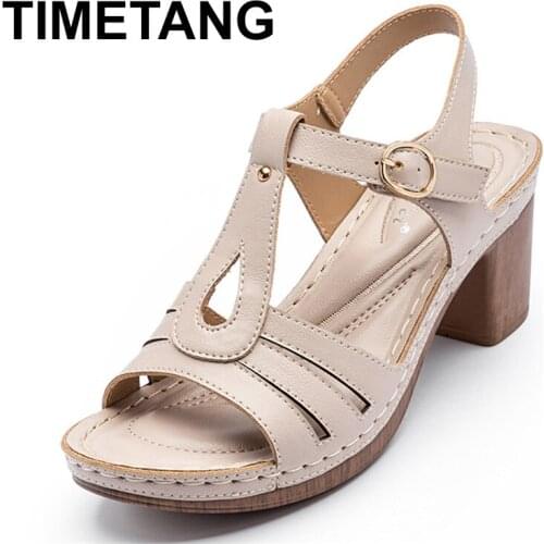 TIMETANG New Summer Women Sandals Cork Square Heel Women Shoes Comfortable Ladies Sandals For Women Shoes On Heels Femmes Chauss