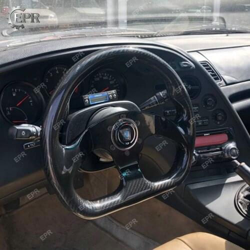 Universal Glossy Carbon Fiber Flat Type Steering Wheel (320mm diamete, 6 bolts 70mm PCD