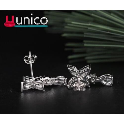 UUNICO white AAA+ Cubic zricon Necklace pendant 925 sterling silver NEW Drop Water Earrings for Womens Windmill shape Gift