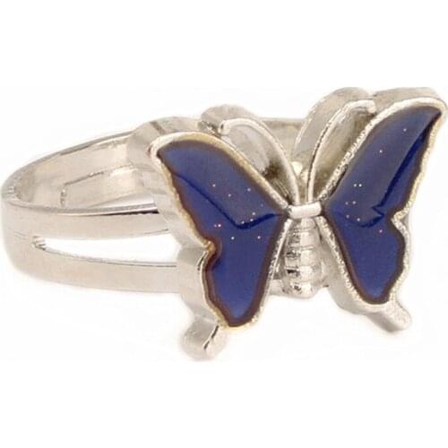 Vintage Butterfly Glitter Powder Adjustable Size Mood Ring Unique Temperature Control Color Animal Rings Fashion Female Jewelry