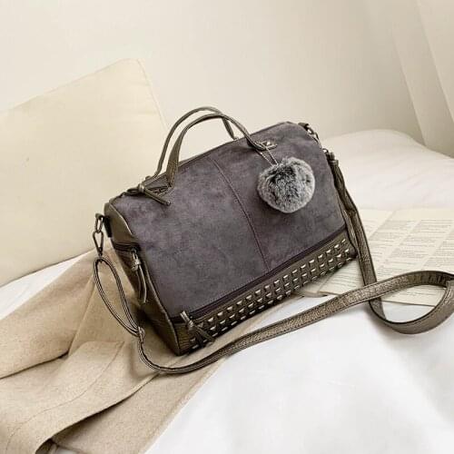 Rivet womens handbags faux fur ball ladies shoulder bag large capacity female Messenger bag travel bag business bags 2019 new