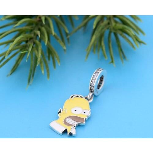 Fit Original Charm Bracelet Real 925 Sterling Silver Cartoon Yellow Happy Person Dad Head Bead For Making Women Berloque 2021