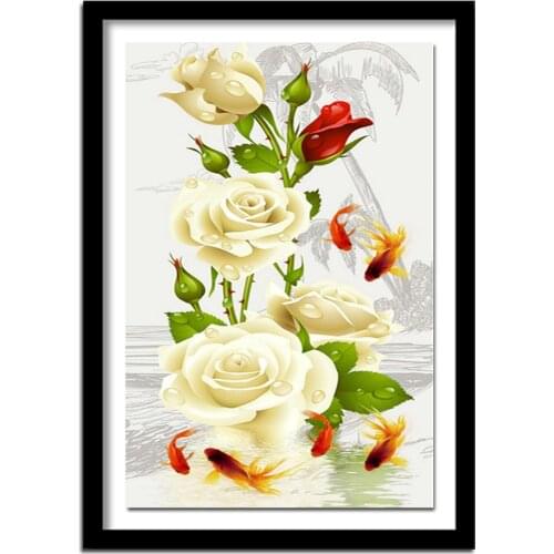 Golden panno,5D,diy diamond embroidery,Full,square,Diamond Painting,Cross Stitch,3D,diamond,,Needlwork,white rose
