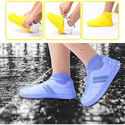 1 Pair Thicken Silicone Shoe Cover Reusable Rain Boots Waterproof Non-Slip Transparent Unisex Cover Shoes Suit S M L