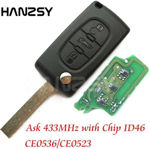 3 Buttons CE0536 433MHz Car Remote key For Peugeot 408 308 207 307 208 Complete with ID46 Chip Filp Folding key HU83/VA2 Blade
