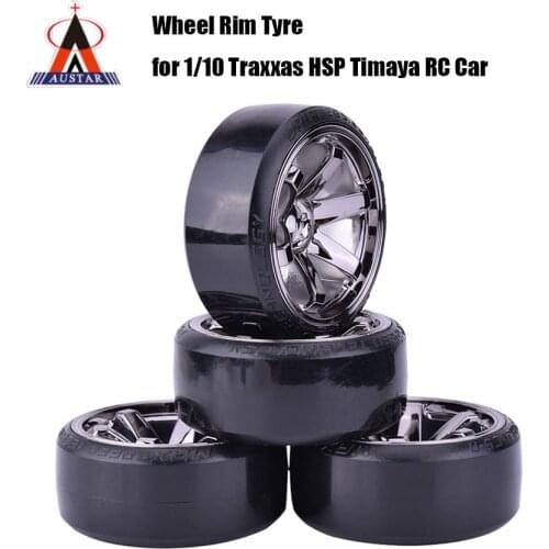 AUSTAR Drift Car Tire Wheel Rim Hard Wheel Tyre for 1/10 Traxxas HSP Tamiya HPI Kyosho On-road Drifting RC Car Vehicle Part 4Pcs