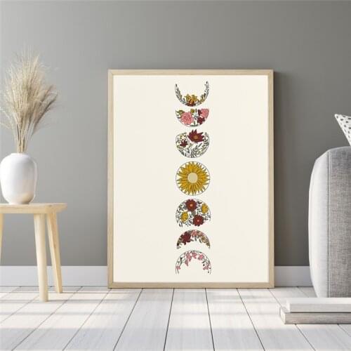 Abstract Flower Moon Phase Canvas Painting Nordic Minimalist Wall Art Posters and Prints Modern Gallery Picture Room Home Decor