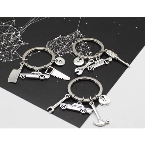 DIY keychain, mini tool car keychain, letter keychain, mens jewelry, dad gift jewelry