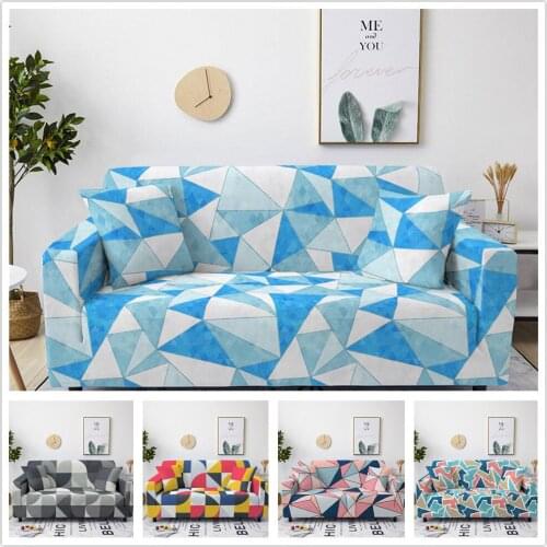 1/2/3/4/ Seat Colorful Plaid Geometric Elastic Couch Cove Sofa Cover for Living Room Sectional L Sofa Spandex Stretch Slipcover