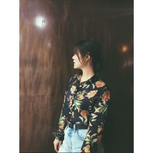 Elfbop Silk Cotton Ladies Floral Printed Blouse Shirt - Newest Female 2019 Long Sleeve Print Shirt Top