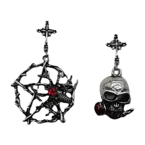 Gothic Spider Cross Skull Drop Earrings Red Oil Drip Chic Punk Irregular Tassel Earrings Fashion Earrings Statement Jewelry New