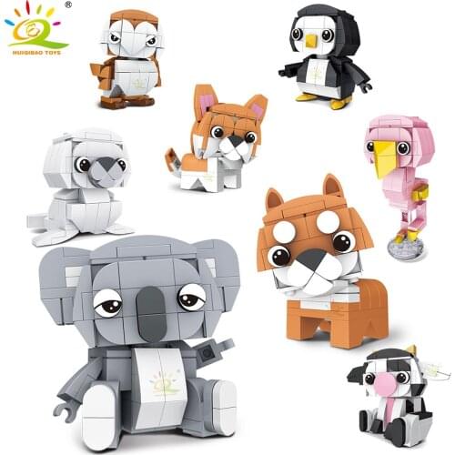 HUIQIBAO 899Pcs Zoo Animal Baby Toys Welsh Corgi Koala Cow Model Set Building Blocks Zoo Pet Dog Creativity Bricks For Children