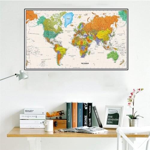 A2 59*42cm The World Map Non-wocen Canvas Painting Wall Art Poster Crafts Office Living Room Home Decoration Study Supplies