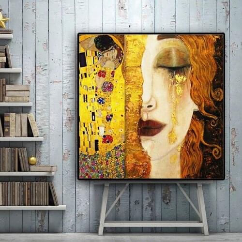 Gustav Klimt Canvas Paintings Reproduction Poster Golden Tears Wall Art Portrait of Adele Bloch Decoration Home Retro Picture