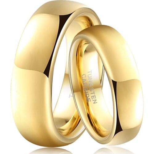 Classic Couple Rings Gold Tungsten Carbide Wedding Rings 6mm for Bride 8mm for Groom Custom Name Anniversary Date