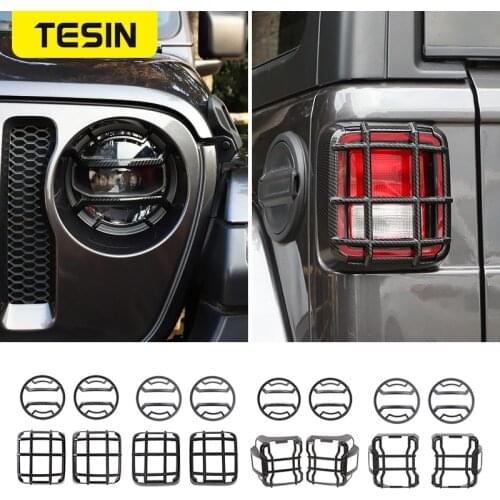 TESIN Lamp Hoods Car Front Head Light Tail Light Cover Rear Lamp Guards Protector Cover Accessories For Jeep Wrangler JL 2018 Up