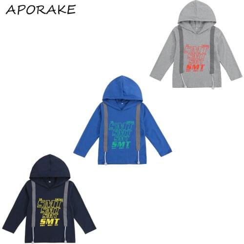 2021 3-8Y Kids Baby Boys Sweatshirt Sprint Autumn Letter Print Long Sleeve Hooded Top Casual Cotton Top Hoodies