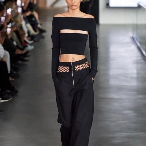 Bevenccel Fashion Women Cut Out Bodycon Skinny Bandage Tops Sexy Off Shoulder Long Sleeve Club Celebrity Party Casual Crop Top