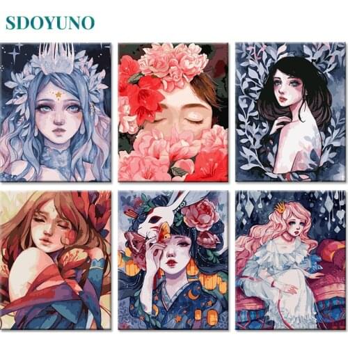 SDOYUNO 60x75cm Frameless Oil Paint By Numbers Flower Girl DIY Painting By Numbers Figure Digital Canvas Painting Wall Art