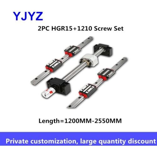 1210 Ball Screw Linear Guide Rail Kit HGR Linear Guide Slider Screw Complete flange type slider square slider, L = 1200MM-2550MM