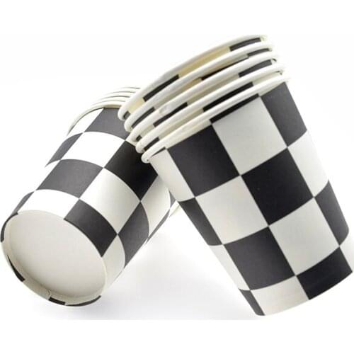 Black and white plaid chess Party Set Servies Tableware Paper Cup Straw Birthday Candy Box Blow child Shower Party Decorat 20pcs