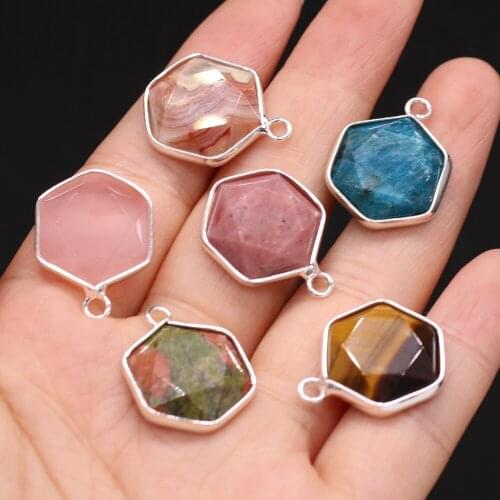 Natural Healing Crystal Tiger Eye Pendants Hexagon Section Rose Pink Quartz Charms Pendant DIY Jewelry Making Necklace Earring