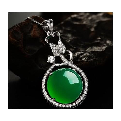 Natural Green Hetian Jade Pendant 925 Silver Necklace Chinese Jadeite Amulet Fashion Charm Jewelry Gifts for Women Her