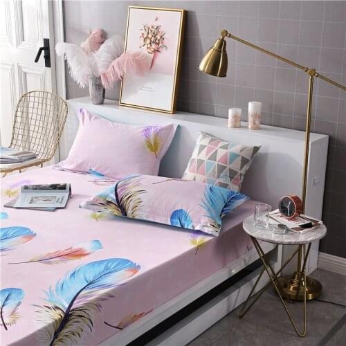 1PCS Feathers Bed Sheets On Elastic Band Rubber Fitted Sheet Bed Linen Euro Mattress Cover Double Single Size Sheet 47