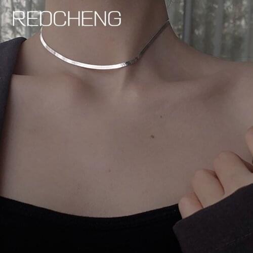 REDCHENG 925 Sterling Silver Snake Bone Chain Necklaces for Women INS Fashion Charm Geometric Anniversary Fine Jewelry Gifts