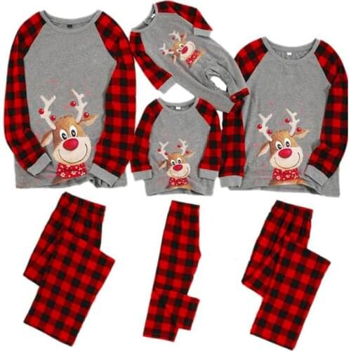 Christmas Elk Family Pajamas Long-sleeve Print T-shirt Mom and Me Clothes Dad Baby Homeware Family Matching Outfits Dropshipping