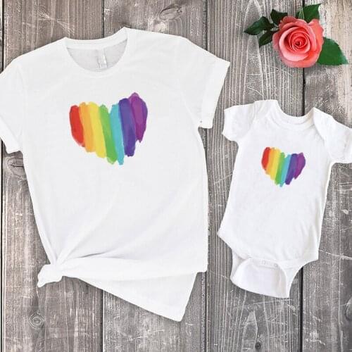 Family Matching Clothes Rainbow Colors Print T-Shirts Girls Christmas Outfit Matching Mother Daughter Clothes Birthday Tees L