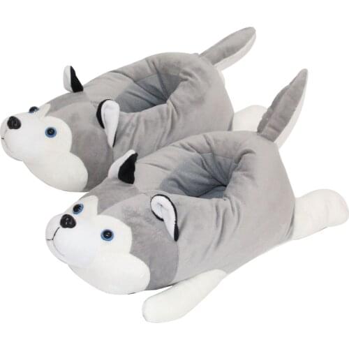 Cute Husky Cartoon Cotton Slippers Female Autumn And Winter Household Warm Indoor Non-Slip Shoes Couple Slides новинки года дом