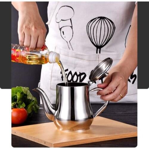 201 Stainless Steel Oil Strainer Pot Container Jug Storage Can With Filter Cooking Oil Pot For Kitchen Tools Large Capacity 32oz