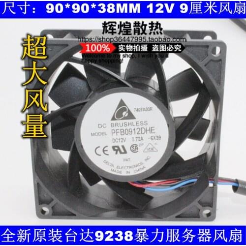 Brand new DELTA PFB0912DHE 12V 3.72A 9038 9CM9CM cooling fan