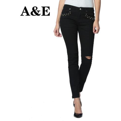 Alice & Elmer Skinny Girls Womens jeans women straight Mid Waist Stretch Female Pants black 2017 Jeans for women