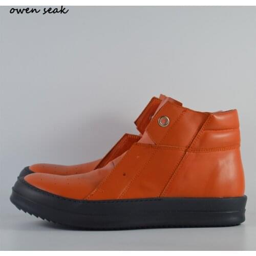 Owen Seak Women Shoes High-TOP Ankle Luxury Trainers Genuine Leather Boots Casual Brand Zip Flats Black White Big Size Sneaker