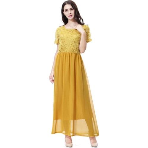 Women Muslim Arab Middle Maxi Dresses East Dubai Saudi Malaysian Womens Robe Short Sleeve Chiffon Dress