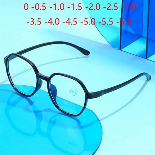 Anti Blue Rays Polygon Finished Myopia Glasses Women Plastic Full Frame Short-sight Prescription Eyewear 0 -0.5 -1.0 To -6.0