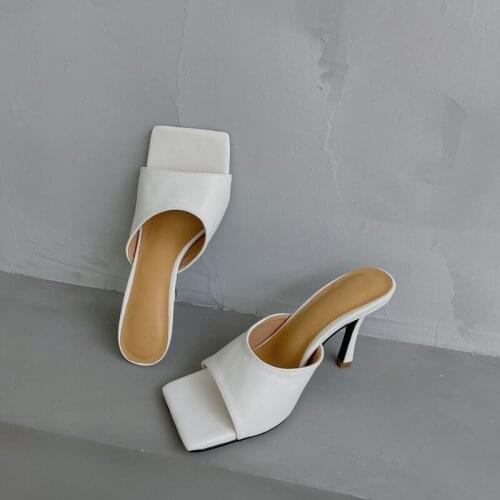 New Arrivals Women Fashion Slippers High Heels Sandals Slides Square Toe Slip On Square Toe Mules Shoes Woman Summer Slides