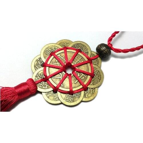 10 Lucky Red Chinese Knot FENG SHUI Set Charm Ancient I CHING Coins Prosperity Protection Good Fortune Home Car Decor