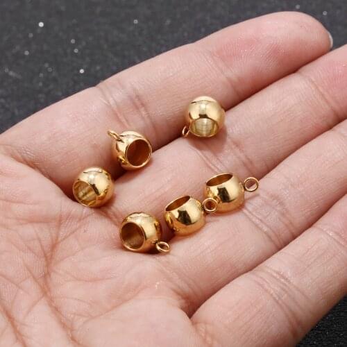 10pcs/lot Gold Tone Stainless Steel Bail Beads Drum Spacer with Loop Hanger Sliding Charm Holder for Jewelry Making Findings