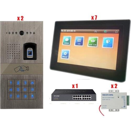 2-way IP Audio Intercom7" Wired Video Door Phone Visual Fingerprint Rainproof Night Vision Remote Unlock Video Door Phone 2V7