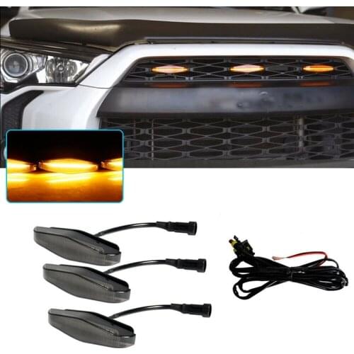 3PCS External Amber LED Front Grill Running Lights for Toyota 4Runner TRD Pro 2014-2019 Grille Running Lamps