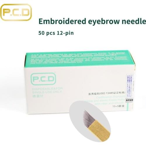 50 PCS PCD 12 pin Permanent Makeup Manual Eyebrow Tattoo Bevel Blades 12 Needles C0