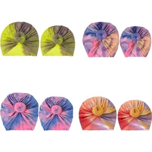 Baby Accessories For Baby And Mom Parent-child Tie dye Topknot Hat Kids Donut Ball Cap Newborn Girls Photography Props 2pcs