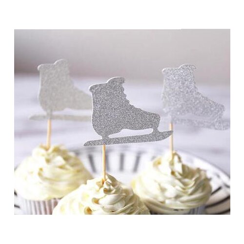 Glitter Ice Skate wedding Engagement cupcake toppers birthday Anniversary party decoration doughnut food toothpicks
