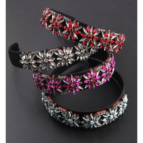 New cross-border fashion baroque inlaid rhinestone headband mesh colorful ladies prom travel street hair accessories 840