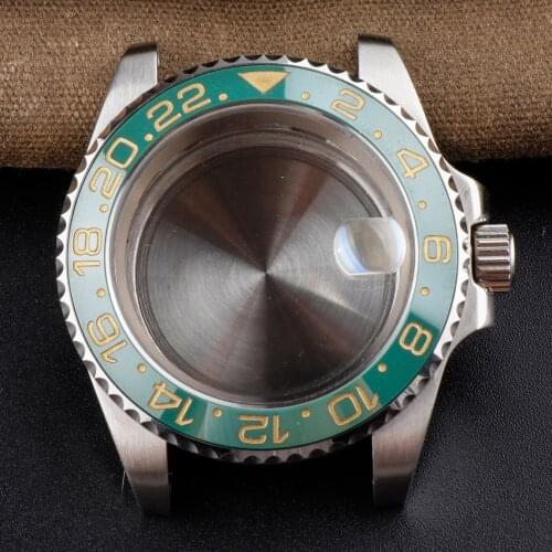 Watch case for NH35/36 Movement 316 Stainless Steel Sapphire Crystal Magnifier 40mm Green yellow Ceramic Bezel Watch Accessories