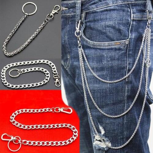 More Than 20 Styles DIY Chain Stainless Steel Long Metal Wallet Chain Leash Pant Jean Keychain Ring Clip Mens Hip Hop Jewelry